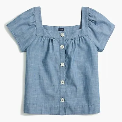 NWT~J.CREW Square Neck Button-Front Chambray Short Sleeve Top Size XL • $24.95