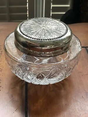 Vintage Cut Glass Vanity Jar With Silver Lid • $20