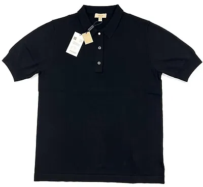 NEW Burberry Uniform Polo Shirt Mens Large Black Wool Short Sleeve Sweater • $152.84