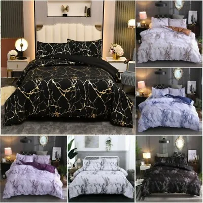 $38.99 • Buy Marbled Quilt Doona Duvet Cover Set Single Double Queen King Size Bed Pillowcase