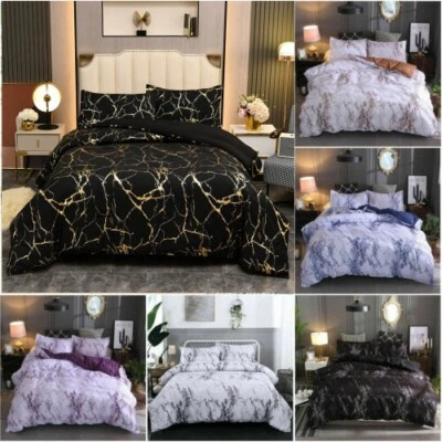 $38.99 • Buy Marbled Quilt Doona Duvet Cover Set Single Double Queen King Size Bed Pillowcase