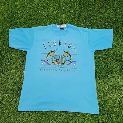 Vintage 1993 Florida Deep-Sea Fishing Swordfish Shirt L 21x27 Arch-Spellout USA • $38.77
