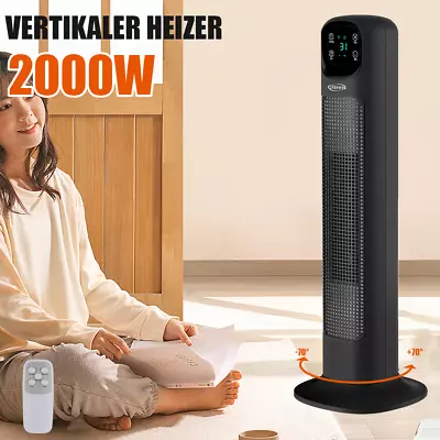 2000W Portable Ceramic Heater Tower Fan Touch Screen Remote Control Black • £21.99