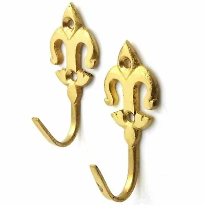 £1.99 • Buy 2 X FLEUR DE LYS CURTAIN TIE BACK HOOK Solid Polished Brass Metal Tassel Tieback