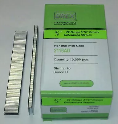 Grex GNS21-15(D10) 22 Gauge 3/16  Crown 5/8 Long Galvanized Staples 10000/BX • $30.03