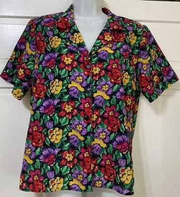 Vintage 80's 90's Women's NOTATIONS Button Up Shirt Blouse Floral Y2K Petite 10P • $14.99