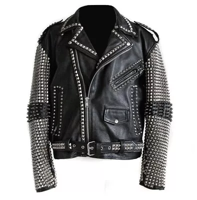 $299 • Buy Mens Punk Studded Leather Jacket Rock EMO Biker Design Stylish Jacket XPL07