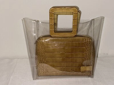 $55 • Buy $210 Staud Women's Brown Clear PVC Shirley Handbag Crocodile Top Handle Tote Bag