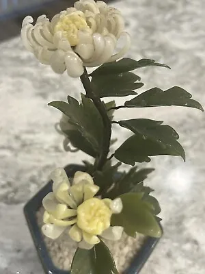 Vintage Peking Glass Chrysanthemums In Blue Vase • $30