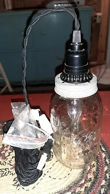 Full Size Ball Glass Mason Jar Pendant Light Fixture Long Corded Primitive  • $34.20