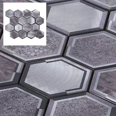 Gray Aluminum Antique Metallic Metal 2.5  Hexagon Mosaic Tile Kitchen Backsplash • $3.99