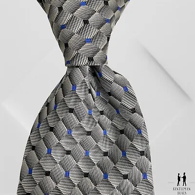 Burma Bibas Silk Mens Neck Tie Gray Checks Dots Plaid  Knit Ribbed 59 X3.3/4 • $29.90