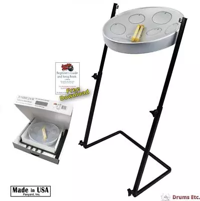 Jumbie Jam Steel Drum Kit - Metal Z-Floor Stand - Silver Pan (G) W1158 • $249.95