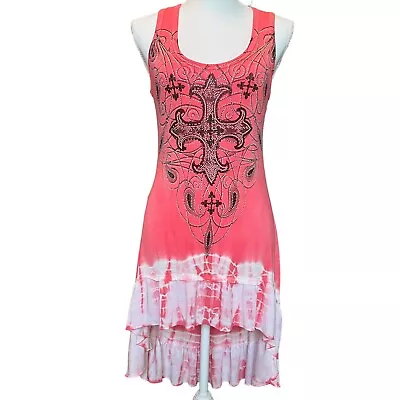 Vocal Pink Tie Dye Tank Dress With Ruffle High Low Hem Size Small Vintage • $27