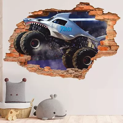 Monster Truck Wall Decal Big Truck Wall Sticker Wall Decor Shark Truck Race • $33.50