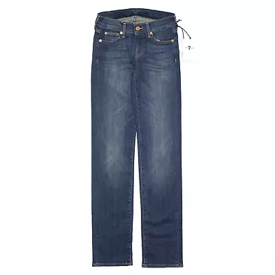 7 FOR ALL MANKIND Womens Blue Denim Regular Straight Jeans W24 L31 • £19.99