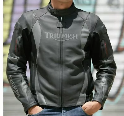 Triumph Motorcycles Racing Motor Bike Race Black & Grey Faux Leather Jacket • $80