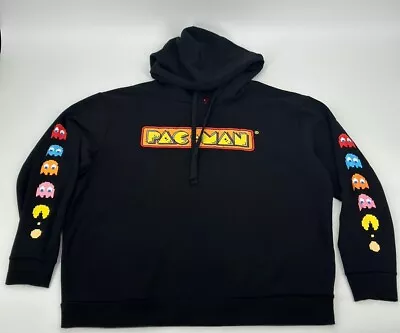 Pac-Man Spelled-Out Black Graphic Retro Game Pullover Hoodie Womens Size 2X New • $25
