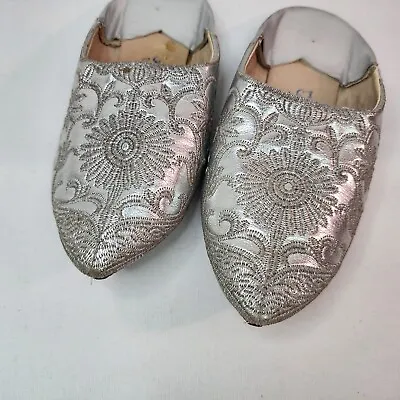 Silver / Silver / Moroccan Leather Babouche Slippers/High Quality Odourless • $16.99