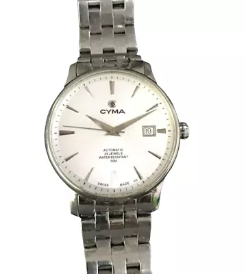 Cyma Automatic Date-Just Silver Tone Stainless Steel Gent's Watch Swiss RARE • $295