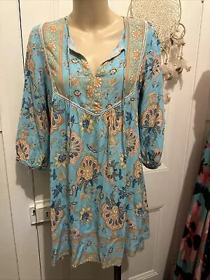 Iris Maxi Blue Floral 3/4 Sleeve Boho Dress Size 10 • $20