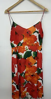 Zara Dress Red Floral Print Strappy Open Back Blogger Wedding UK L 10/12 • $1.25