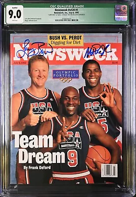 JORDAN BIRD MAGIC 7/6/92 Team Dream NEWSWEEK Signed & CGC Graded 9.0 TOP POP! • $102.50