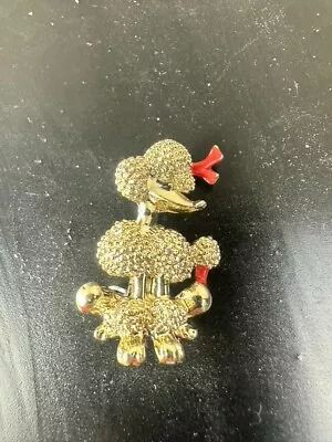 Vintage 50s 60s Classic FRENCH POODLE PIN BROOCH W/ RED ENAMEL BOW • $6.87