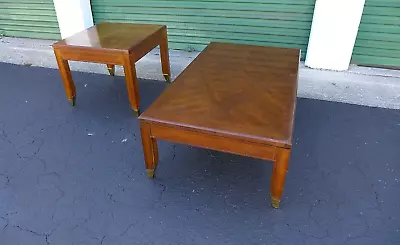 Vintage Thomasville Kallista Coffee Table And End Table Set Brass Feet Diamond • $950