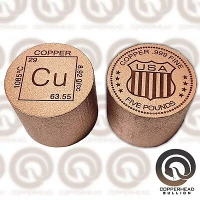 1 X 5 Pound Lb (80 Oz) Element Copper Round 3  Inch Bullion Coin Bar Ingot 10 • $59.99