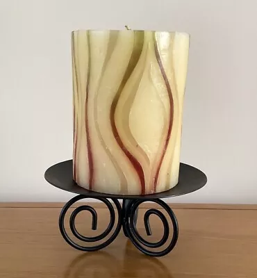 Vintage Candle Holder Large Plate Scroll  Legs Candlestick In Black Metal Finish • £9.99