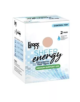 $16.49 • Buy Leggs Sheer Energy Control Top Pantyhose Satin Gloss Medium Support 2 Pairs