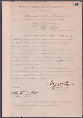 Thomas A. Edison - Corporate Minutes Signed 03/08/1921 With Co-signers • $1800