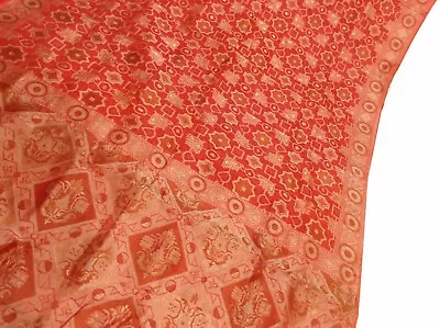 Om Vintgae Indian Sari Art Silk All Over Thread Woven Red Saree Fabric Y11675   • $26.04