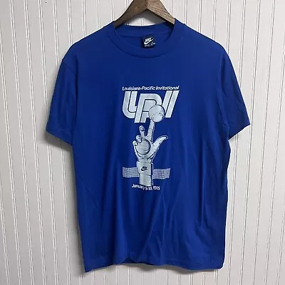 Vintage Nike T-shirt Louisiana Pacific Tennis Large 1985 Blue Tag  OG 80's • $79.99