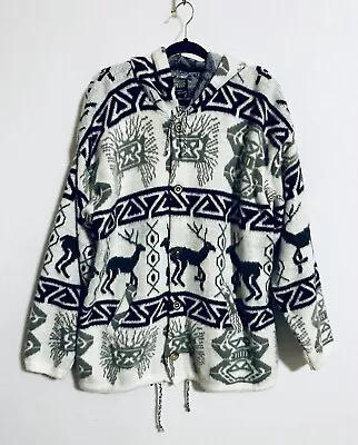 Tejidos Atahualpa Mens Large Tribal Print Button Up Hoodie Sweater Shacket • $41.81