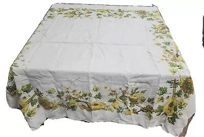 Vtg Tablecloth Linen Square 50   Italy Wine Fruit Violin Music Yellow • $27