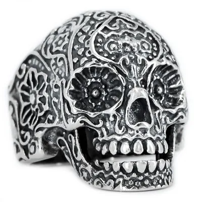 20g Mexican Sugar Floral Tribal Tattoo Skull Goth 925 Sterling Silver Mens Ring • $59.99