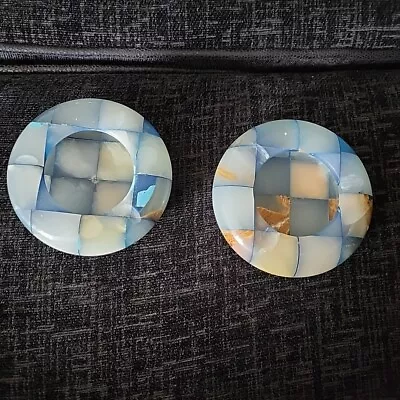 2x Vintage Blue/brown Heavy Marble Onyx Stone Ash Tray Round 10cm   • £5