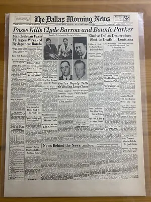 Vintage Newspaper Headline ~robbers Bonnie Parker & Clyde Barrow Shot Dead 1934 • $14.49