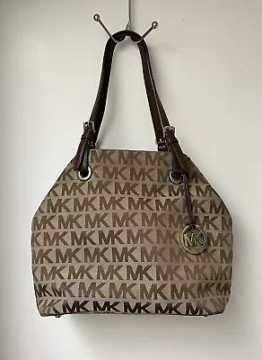 Michael Kors MK Signature Jacquard Beige/Brown Shoulder Bag Purse • $34.95