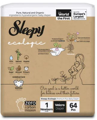 Sleepy Ecologic Baby Pampers New Born/64 Pieces 2-5 Kg • £9.99