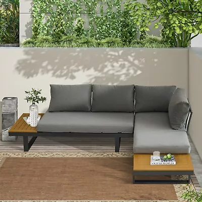 Aluminum Furniture Set Outdoor L-Shaped Sectional Sofa W/ Side Table And Cushion • $1027.50