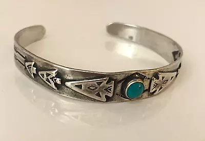 Vintage Native American Sterling & Turquoise Zuni Cuff Bracelet • $28