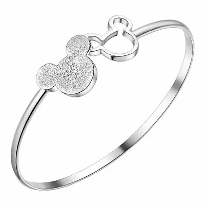 Elegant 925 Sterling Silver Fashion Mickey Mouse Wristband Bracelet Bangle Cuff • $15.74