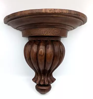 Vintage Wood Wall Sconce Single Display Shelf Carved Round Shape Medium Brown • $42.99