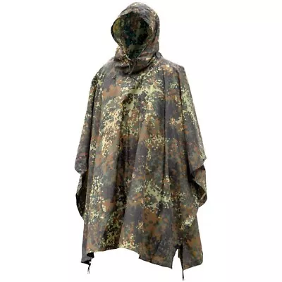 Mil-Tec Flecktarn-Camouflage Ripstop Poncho Multi-Purpose Wetless - 10630021 • $43.94