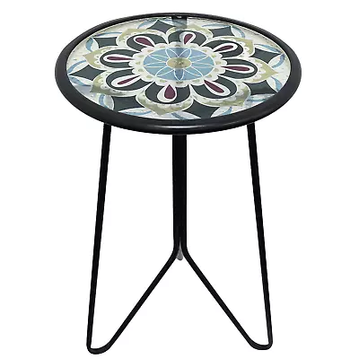 Liffy Mosaic Table Hummingbird Metal End Table Small Patio Round Glass Table • $43