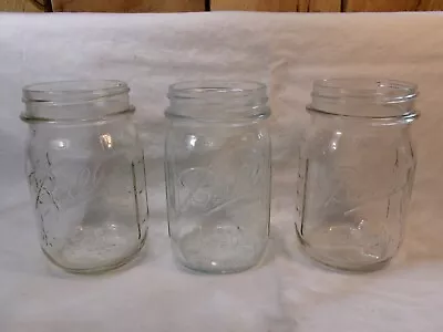 3 Vintage Genuine Ball Scuptured Glass Mason Jars Embossed Fruit & Measurements • $6.39