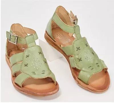 New Miz Mooz Fascinate Leather Studded Ankle Strap Sandals Aloe EU 38 US 7.5-8 • $66.99